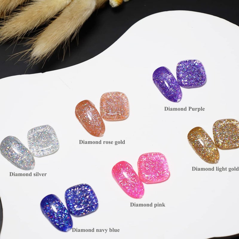 FZANEST Glitter Gel Nail Polish Led UV Gel Polish Sparkle Color Soak Off Nail Art (Diamond light gold) - Image 5